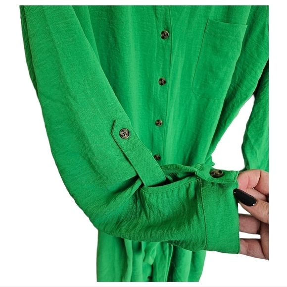 Green button front long sleeve belted dress size XL - Picture 4 of 9